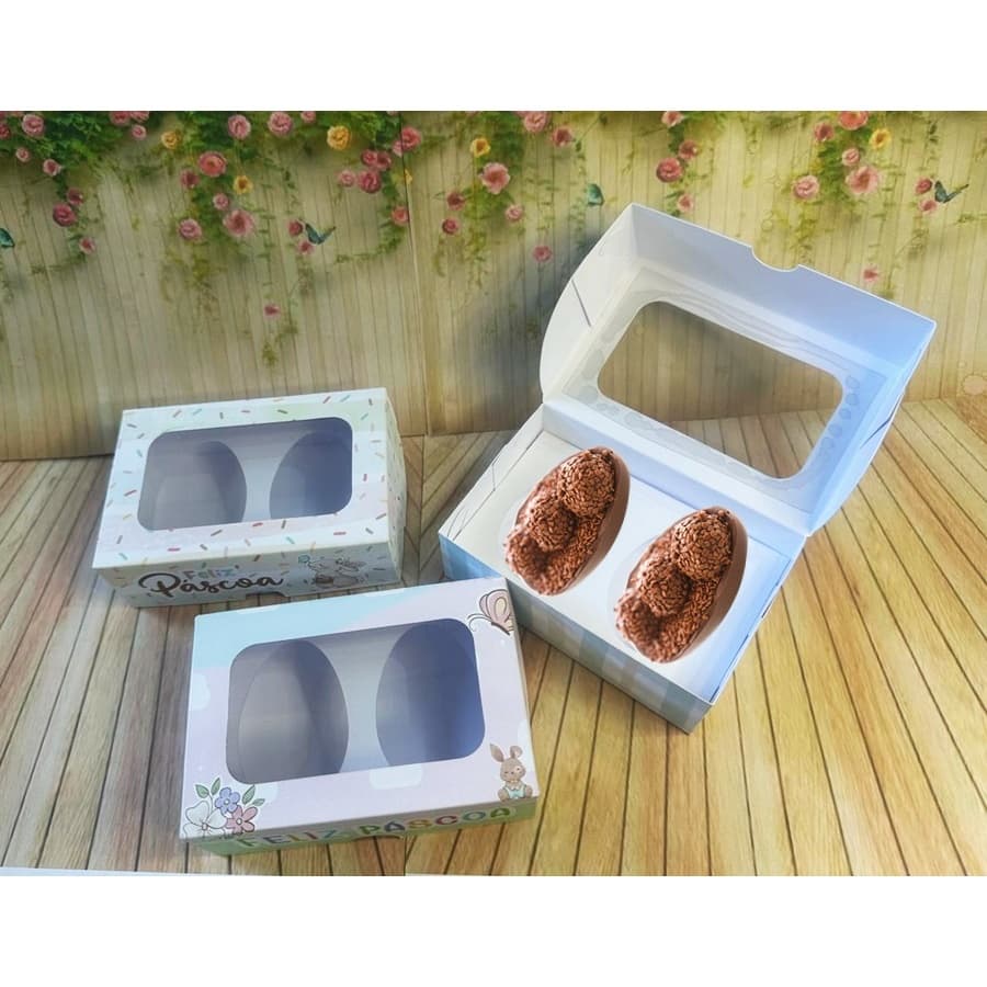 10 Caixas Embalagem para Ovo de colher 50g Degustação Páscoa com visor em acetato