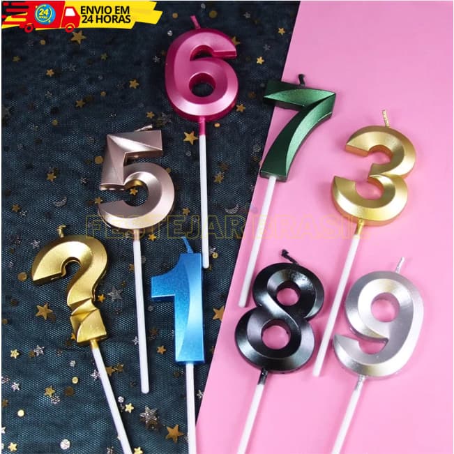 Vela de Aniversário  3D Perolizada Cintilante Várias Cores