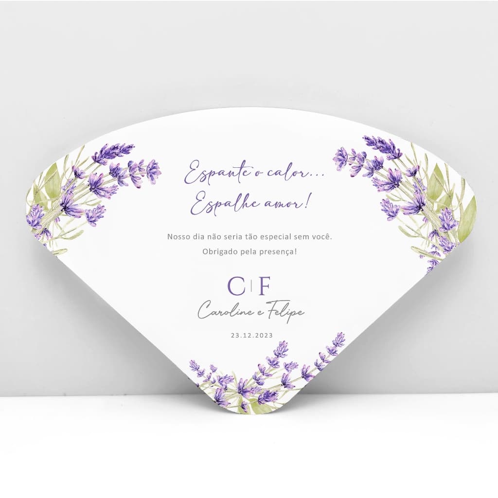 Ventarola Leque de Alegria para Casamento Personalizado com Nomes e Data Lavanda Lilás