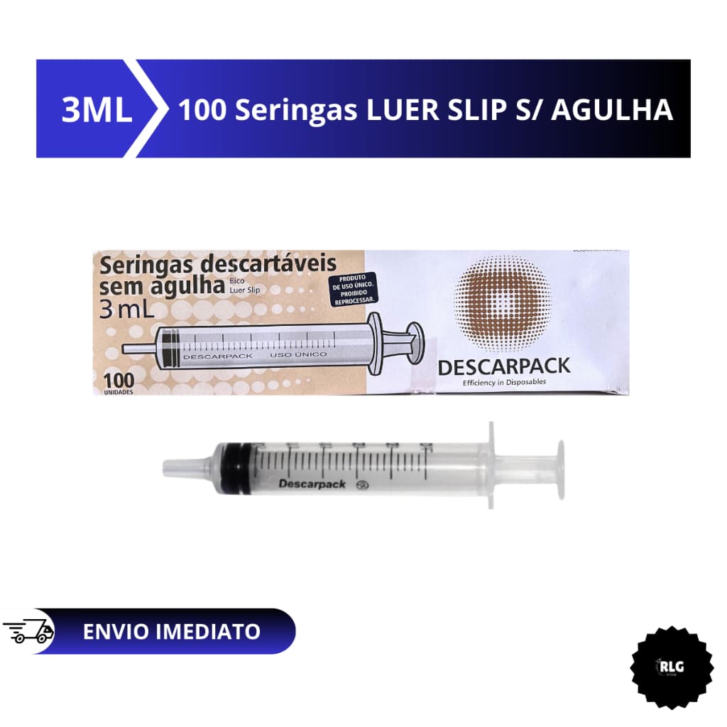 Seringa 3ml Luer Slip C/100 Unidades Descarpack **ENVIO IMEDIATO**