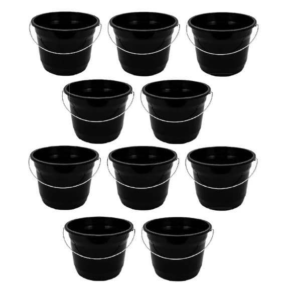 Kit 10 Baldes 5 Litros com Alça Reforçada de Metal Balde Preto