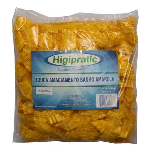 50UN Touca Plástica para Banho Descartável Amarela Higipratic