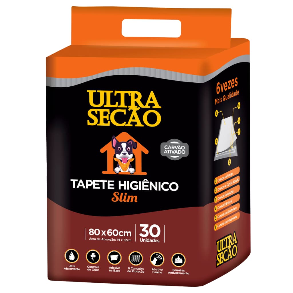 Tapete Higiênico 80x60 - 30 unidades Ultra Secão Carvão Ativado para Cães e Gatos Pets Grande