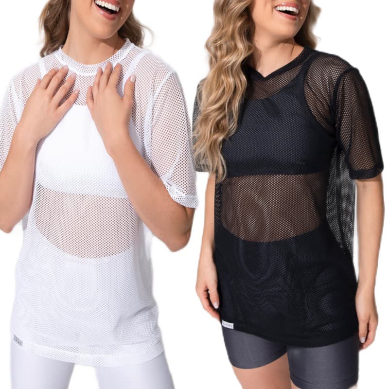 Blusa Feminina de Tela Arrastão Roupa de Academia Fitness Camiseta Feminina Oversized