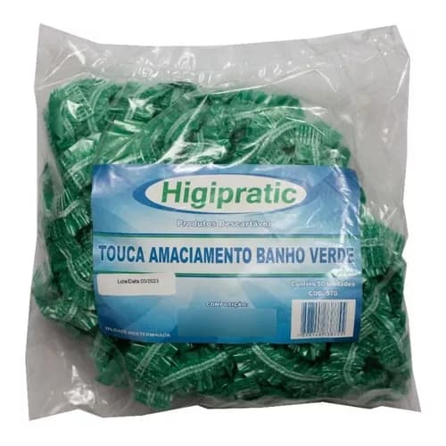 100UN Touca Plástica para Banho Descartável Verde Higipratic