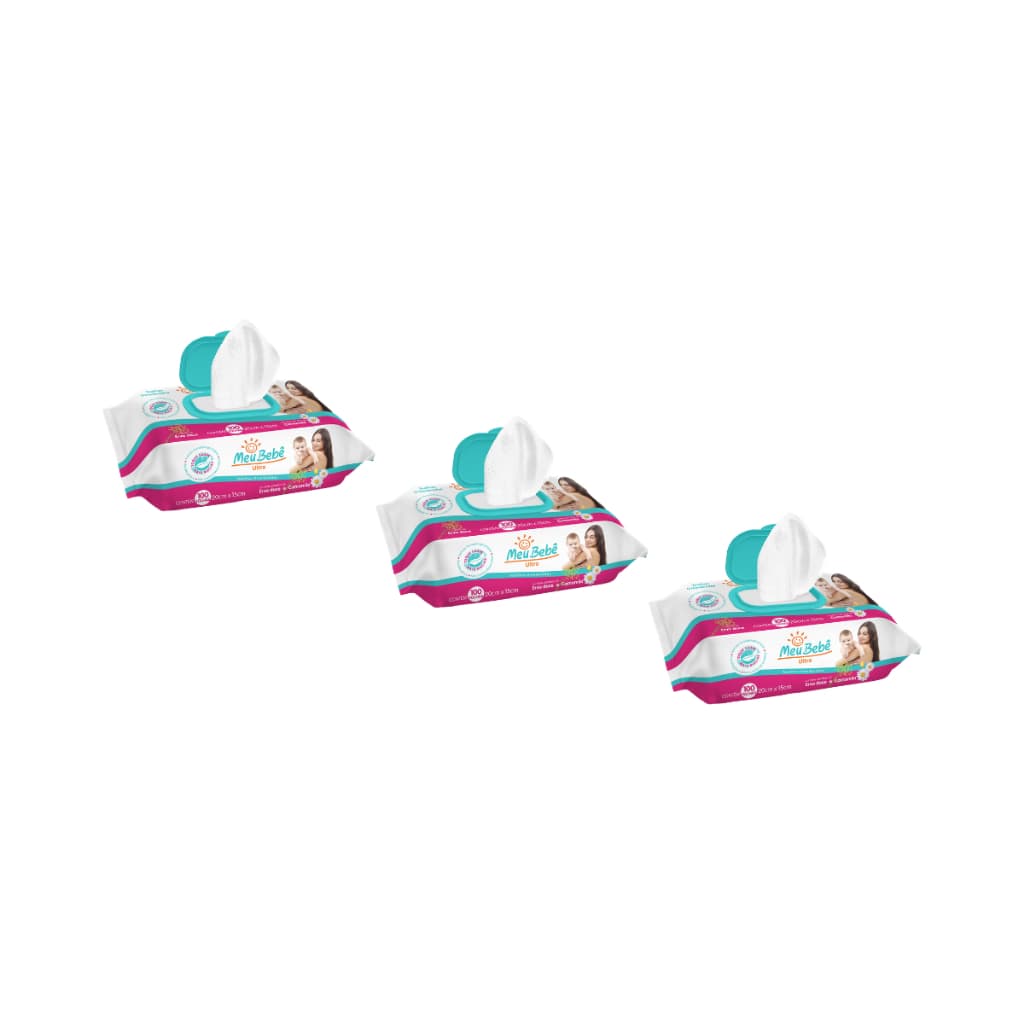 KIT 3 TOALHAS UMEDECIDAS MEU BEBE ULTRA 300 FOLHAS