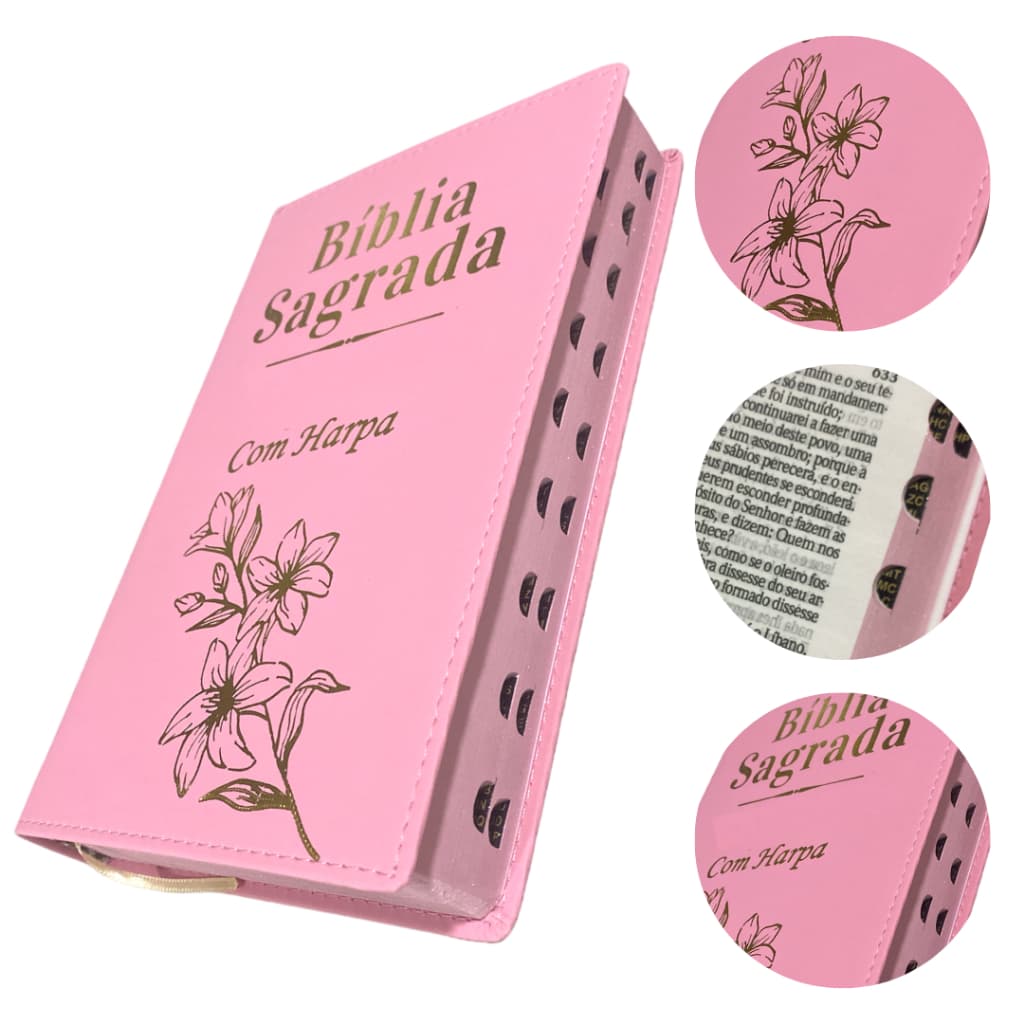 Bíblia Sagrada Feminina Evangélica ARC Capa Luxo Harpa Avivada Corinhos Palavra De Jesus Em Vermelho