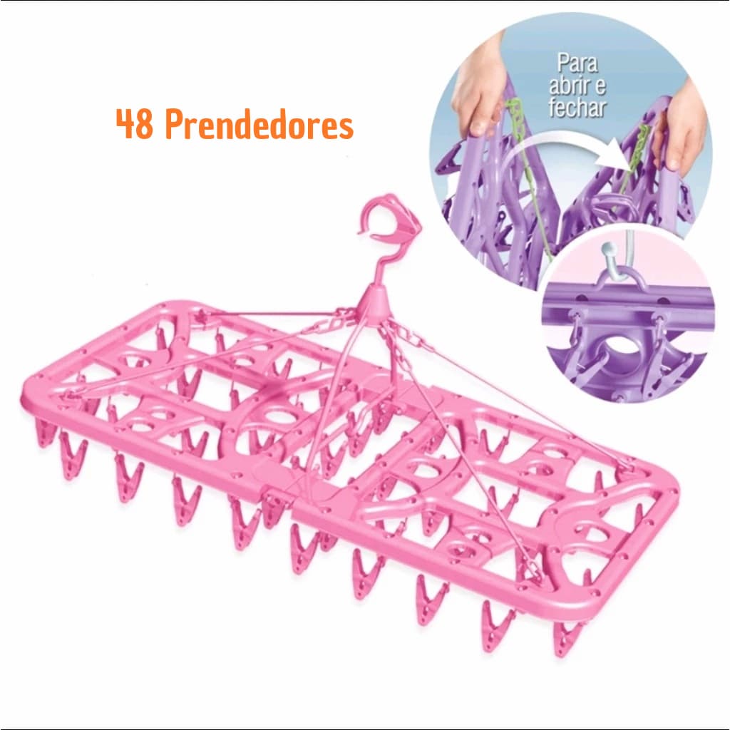 Varal de Calcinha Multiuso Dobrável Resistente Grande 48 Prendedores