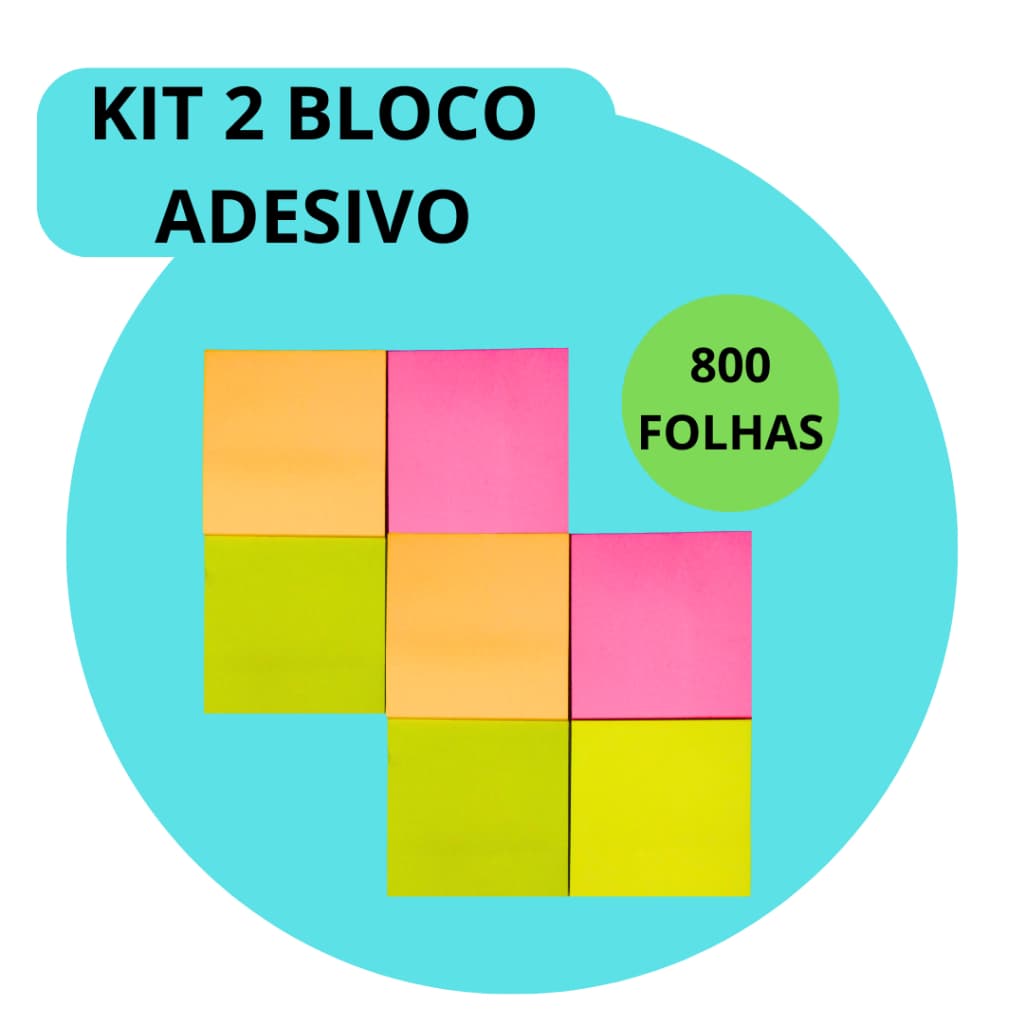 2 Bloco Adesivo Para Recado Com 400 Folhas Cada Diferentes Cores Neon E Pastel Notas Adesivas