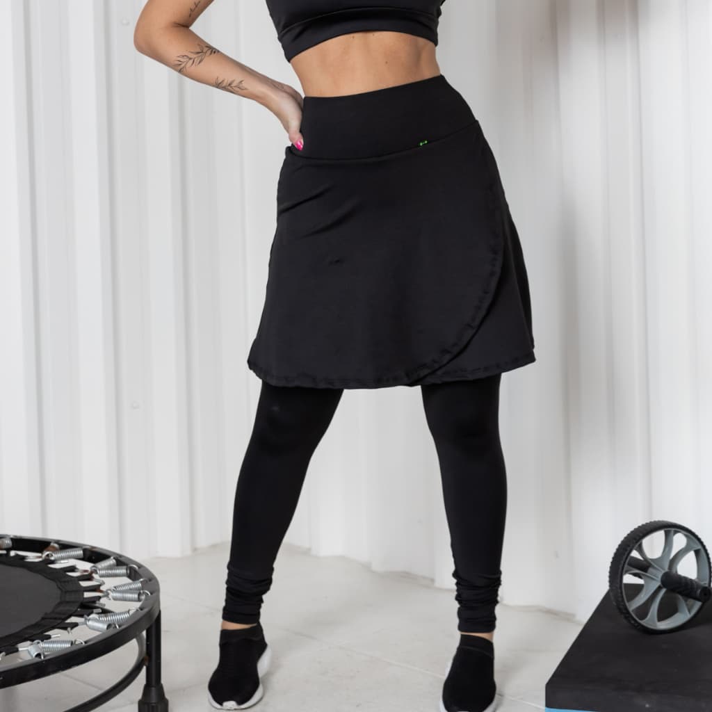 Calça saia transpassada moda fitness evangelica godê modesta academia