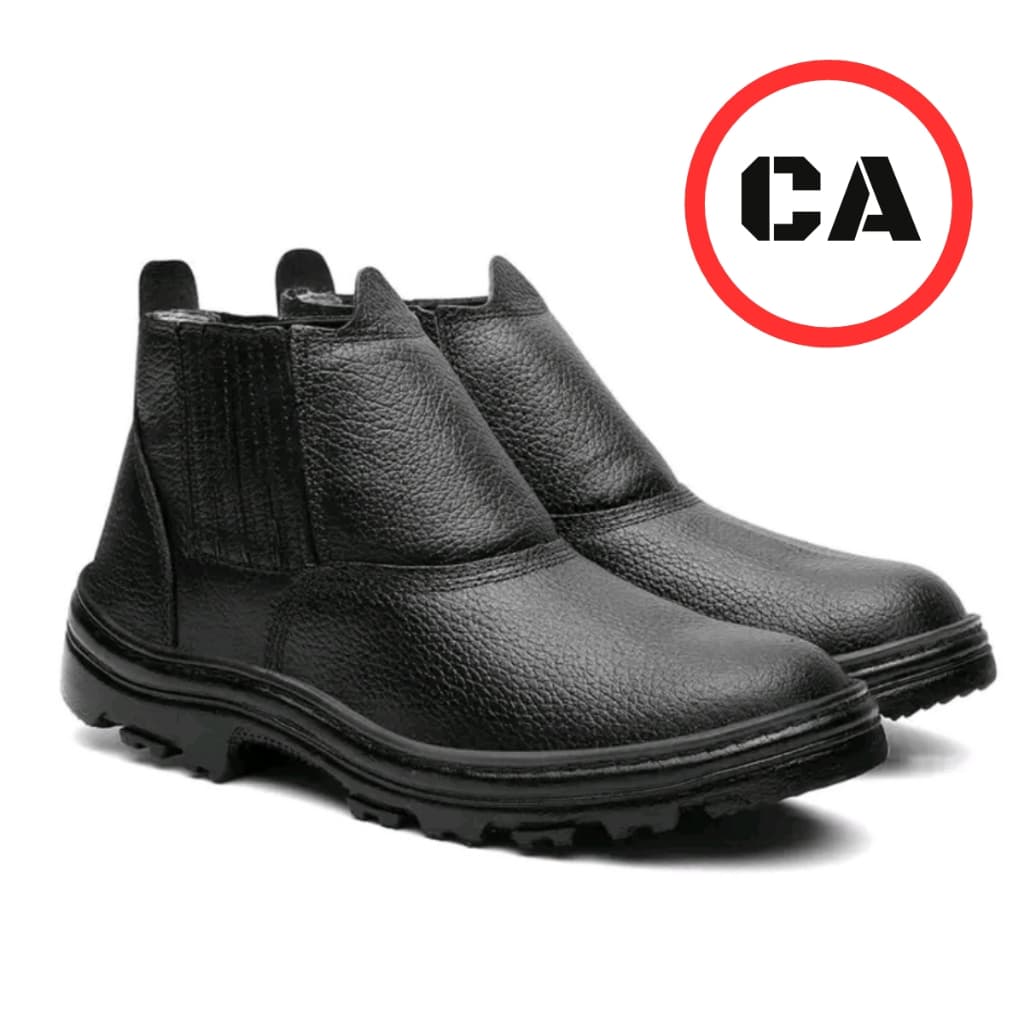 Bota EPI Segurança Tênis Trabalho Reforçado com C.A Botina de Couro com Solado Borracha Industriais