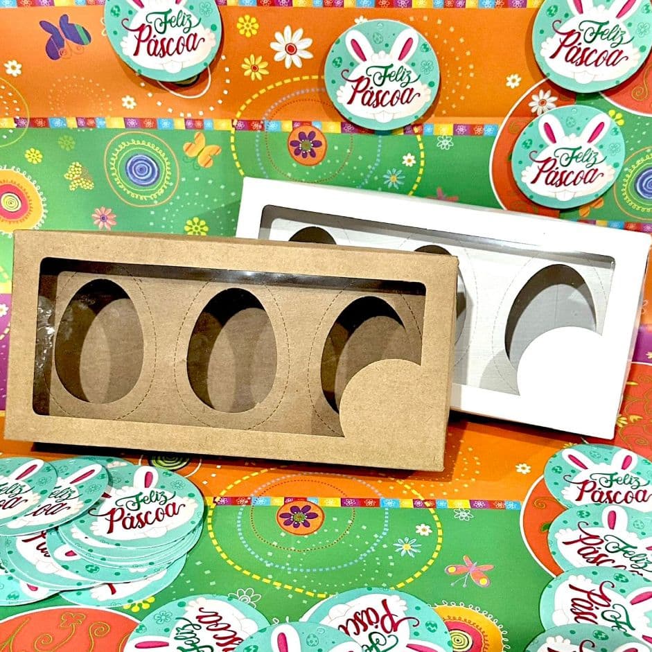 10 Unidades Caixa Para Ovo De Colher Caixa Degustação Para Ovos de pascoa com berço 3 cavidades