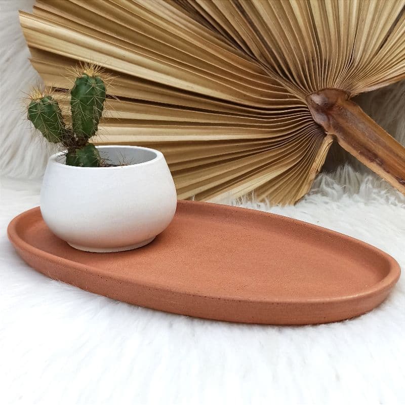 Bandeja Oval Minimalista Cimento 23cm Porta Objetos Joias