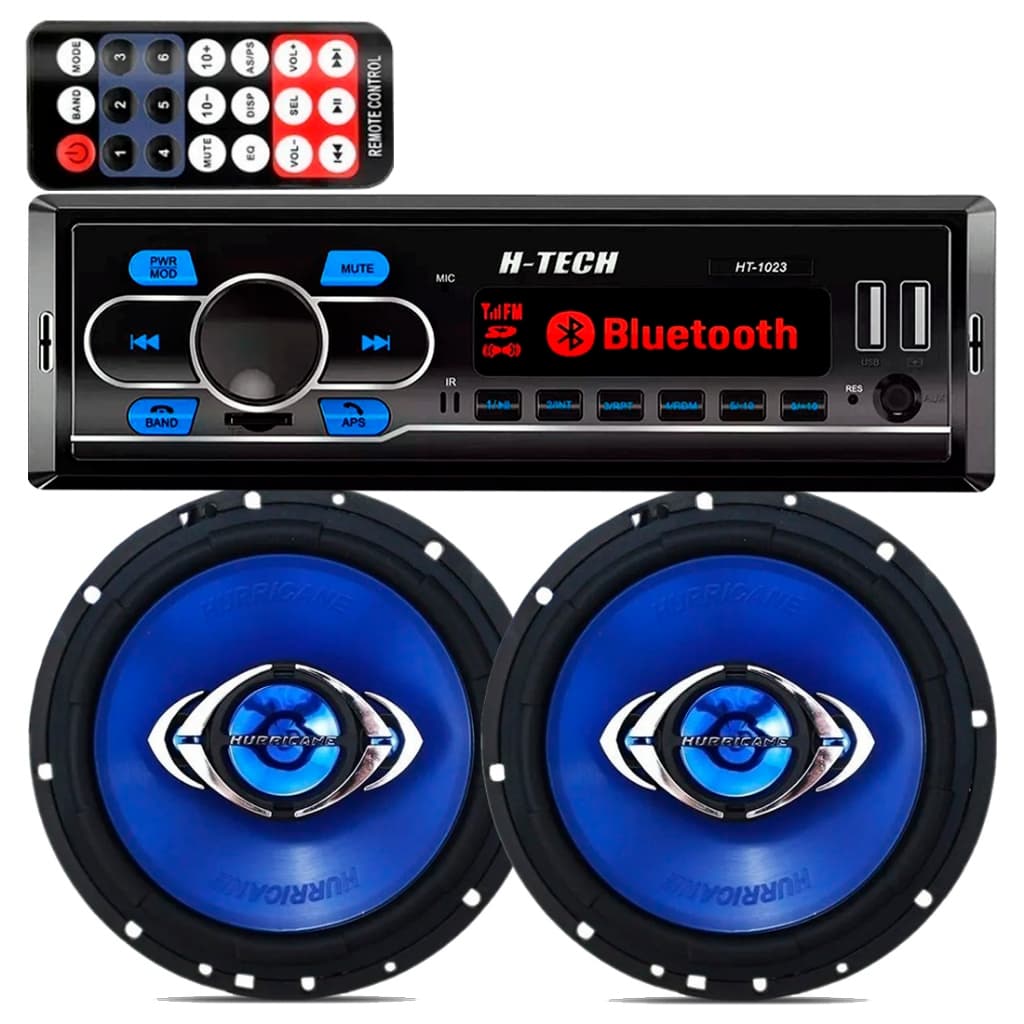 Aparelho Som Radio Mp3 Bluetooth + 2 Alto Falante 6 Hurricane 65w