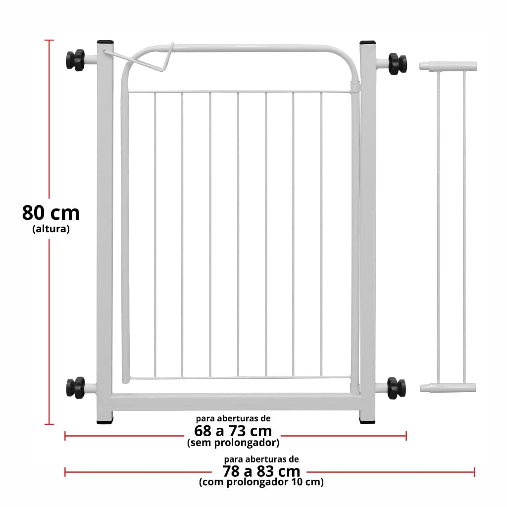 Portão Gradinha Alto Grande 80cm Alt C/ Extensor 10cm Larg 68 a 83 cm Total Portãozinho de Proteção Grade Para Bebê/Pet