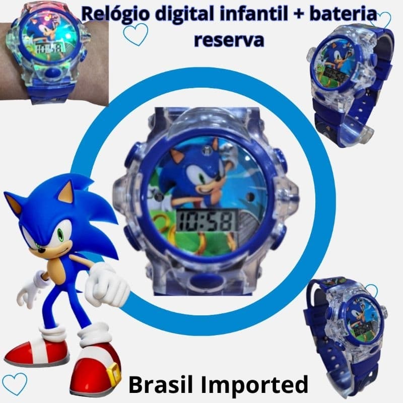 Relógio Sonic de pulso infantil 3D musical com luzes
