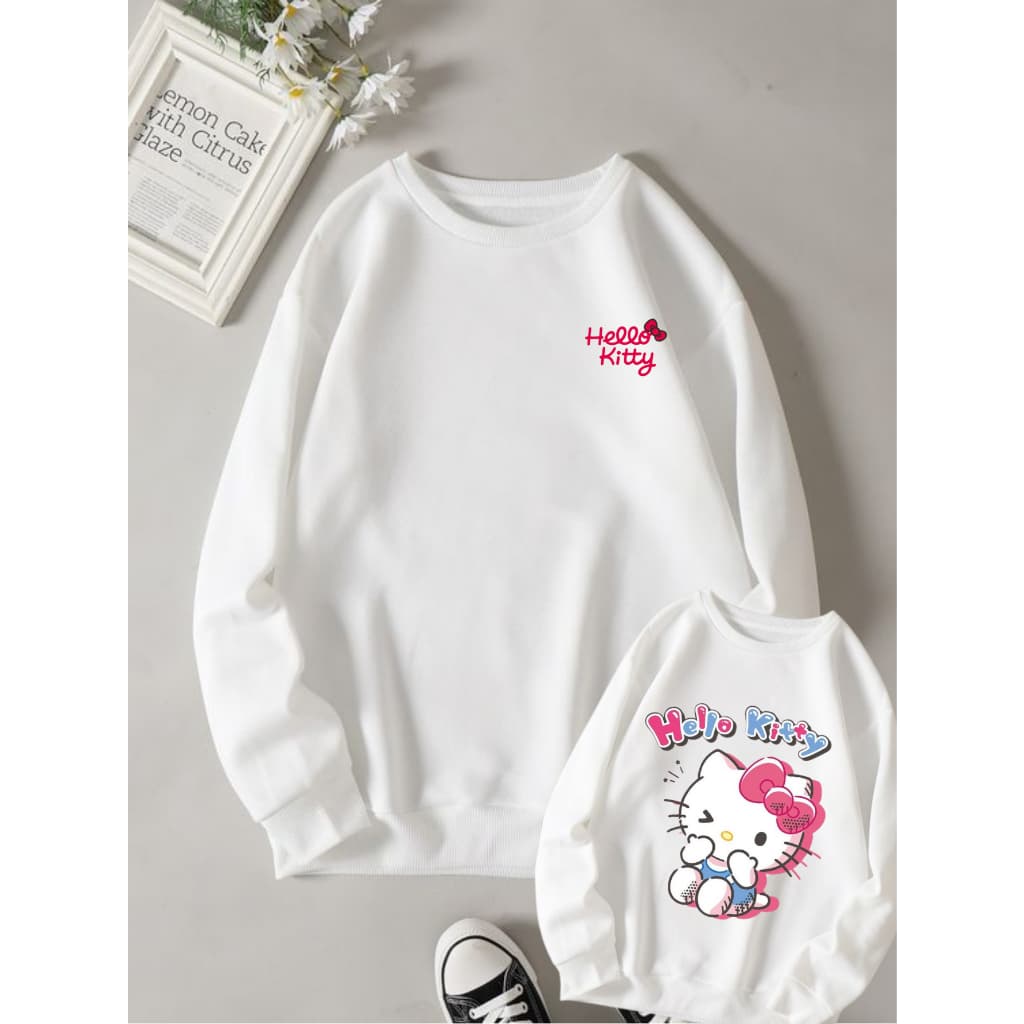 Moletom Gola Redonda Casaco Sem Capuz Sem Bolso Blusão Hello Kitty Blusa de Frio