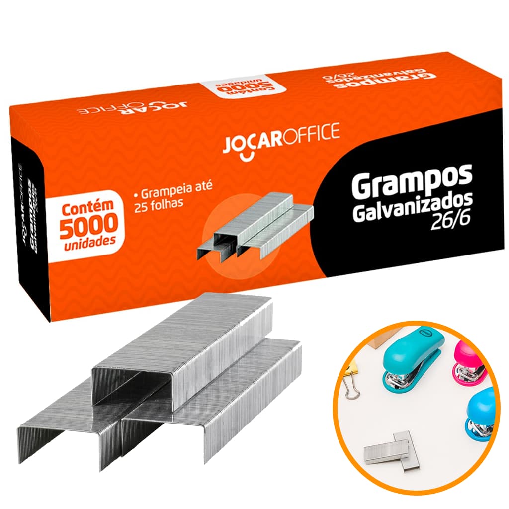 Caixa De Grampo Galvanizado Para Grampeador Com 5000 Unidades Modelo 26/6 - Jocar Office