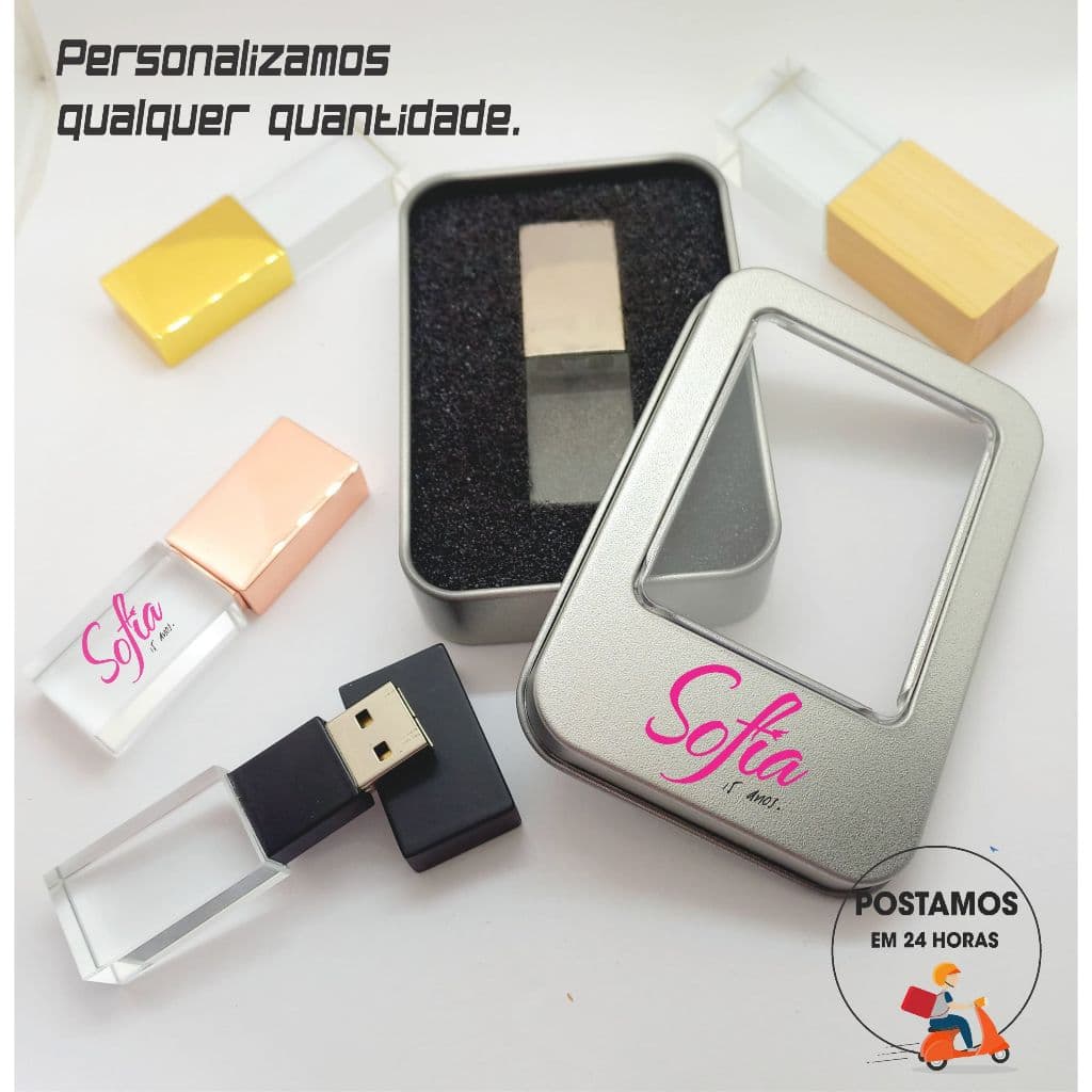 Pen drive de vidro e metal 4gb 8gb 16gb 32gb 64gb com caixinha Personalizados FV255+F15