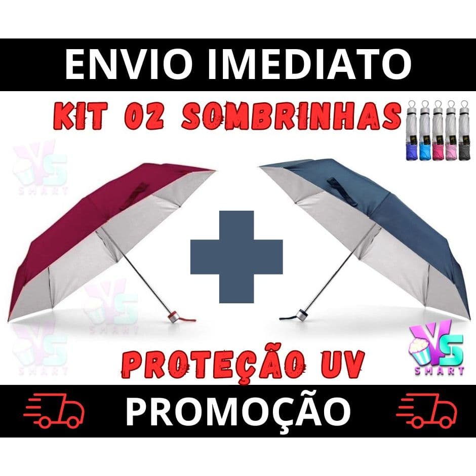 Kit 02 Sombrinhas Guarda Chuva Dupla Face Colorida Liso Proteção contra Raios UV Contra Vento