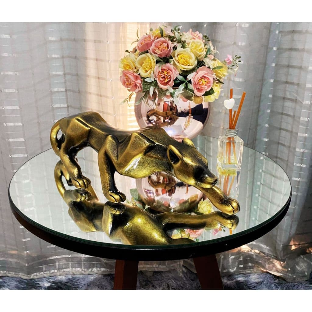 Pantera Negra Escultura Estatua 37cm Decoração Casa Leopardo enfeite estante escritorio luxo