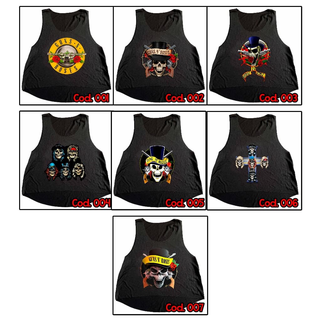 Cropped Preto Regata Camiseta Feminina Academia Rock Guns N' Roses