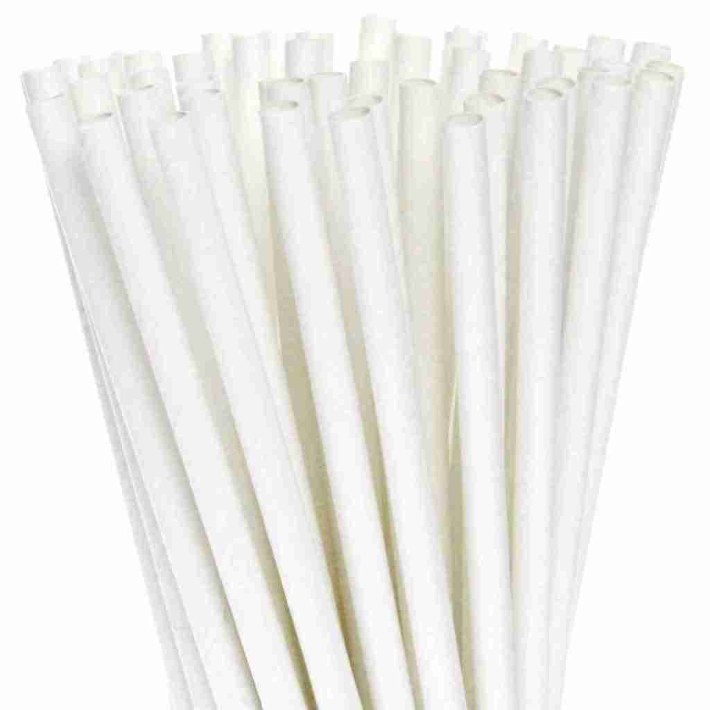 Kit 25 Canudo biodegradável de papel branco topo de bolo 6mm