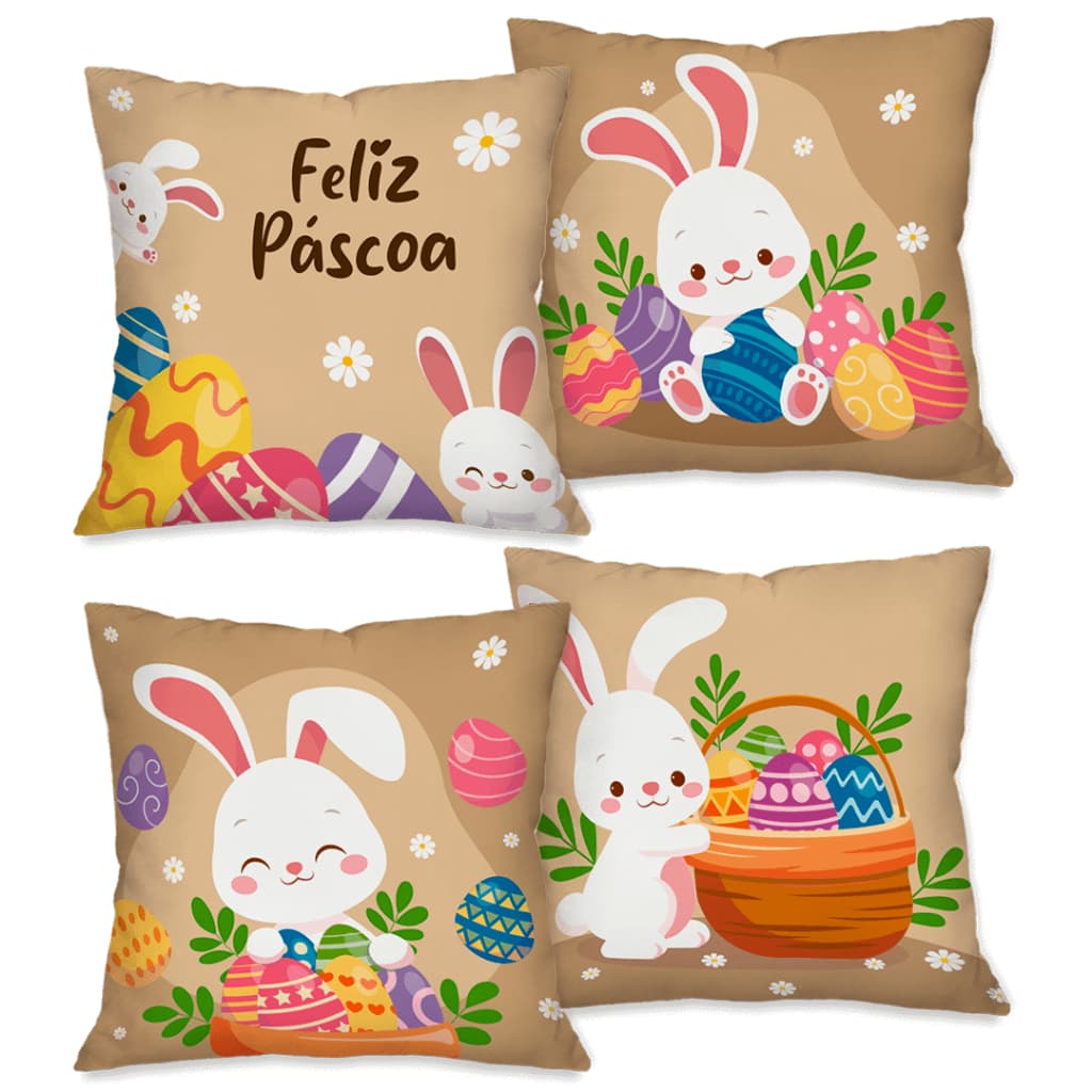 Coelho da Páscoa: Kit 04 Capas de Almofada Decorativas Páscoa 45x45 cm
