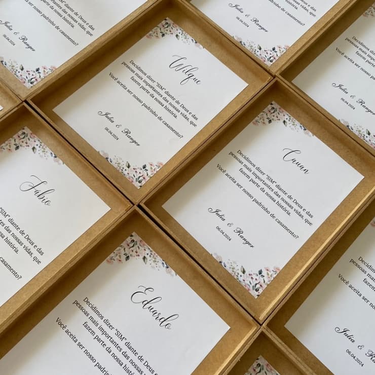 convites para tampa da caixa de padrinhos para casamento, pajem, daminha entre outros convite tamanhos variados