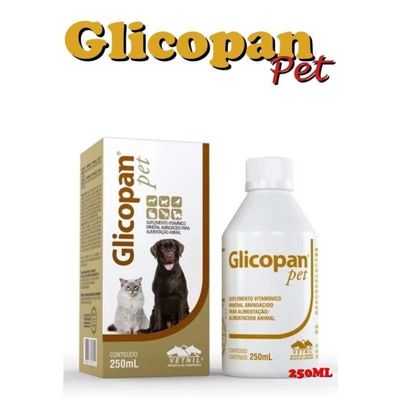 Glicopan Pet 250mL - Suplemento Vitamínico Para Cães, Gatos, Aves, Roedores, Répteis e Mustelídeos