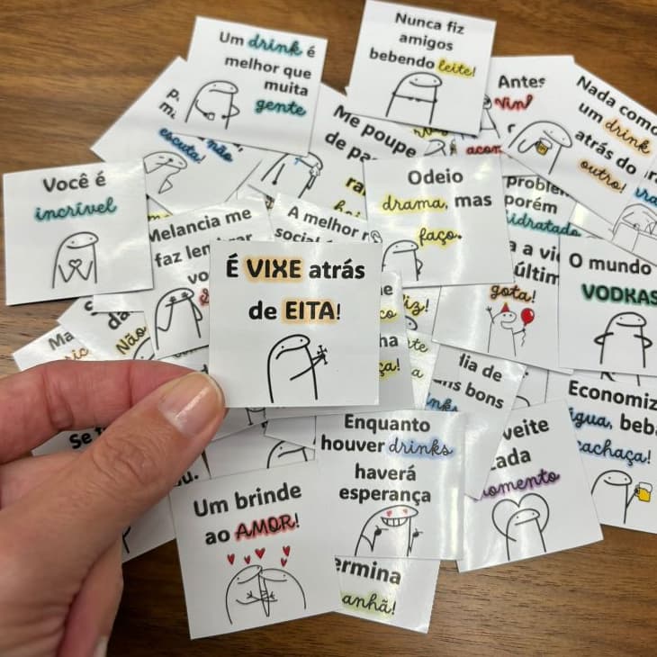 100 a 200 Mini Cartões para Drinks Flork, Frases Divertidas, Modelos e Frases Sortidas, Tag para Bebidas