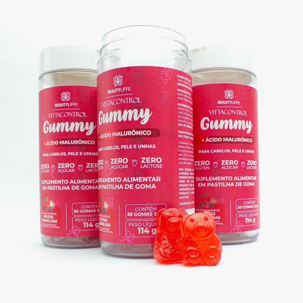 Kit 3 VittaControl Gummy ZERO AÇUCAR - SUPER CONCENTRADO - 1 goma ao dia para Cabelos, Unhas e Pele