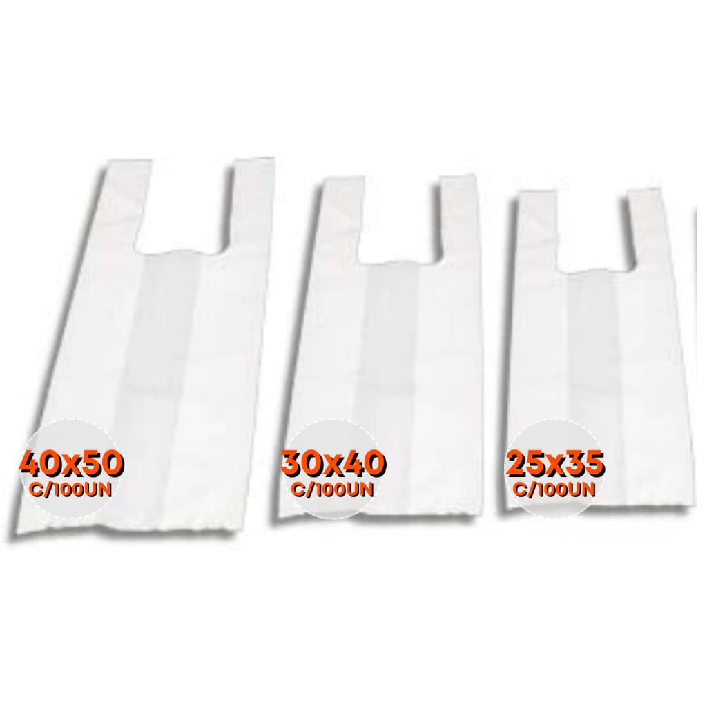100 Sacolas Plásticas Brancas 25x35 / 30x40 / 38x48 | Virgem, Leve e Econômica