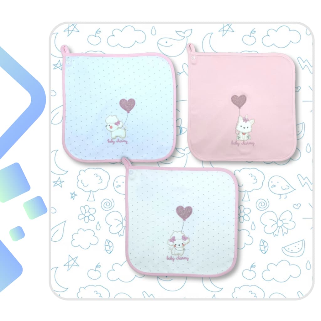 Kit 3 Panos De Boca Babete Bordado 100% Algodão Tecido Duplo SUPER MACIO COM PRENDEDOR DE CHUPETA