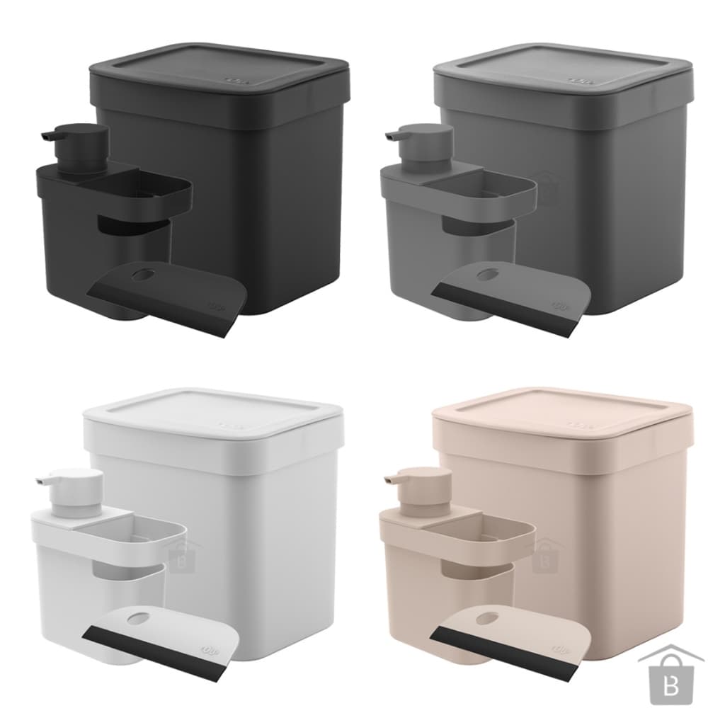 Kit 3 Peças Sobre a Pia Lixeira 2,5 Litros Dispenser e Rodinho de Pia