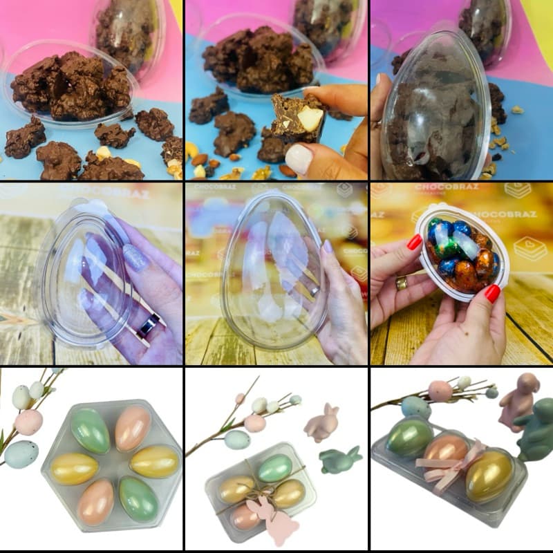 Kit 5~50 Blister Ovo De Páscoa Transparente 50g 150g 250g 350g ou 500g TRIO DUO  PÁSCOA 2026 (CHOCO)