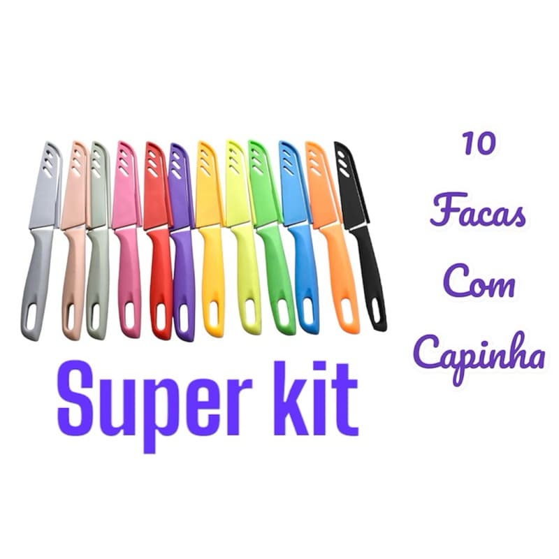 Kit 10 faquinhas Cozinha afiadas com bainha lamina em aço inox pequena utilidade do lar faquinha com capa