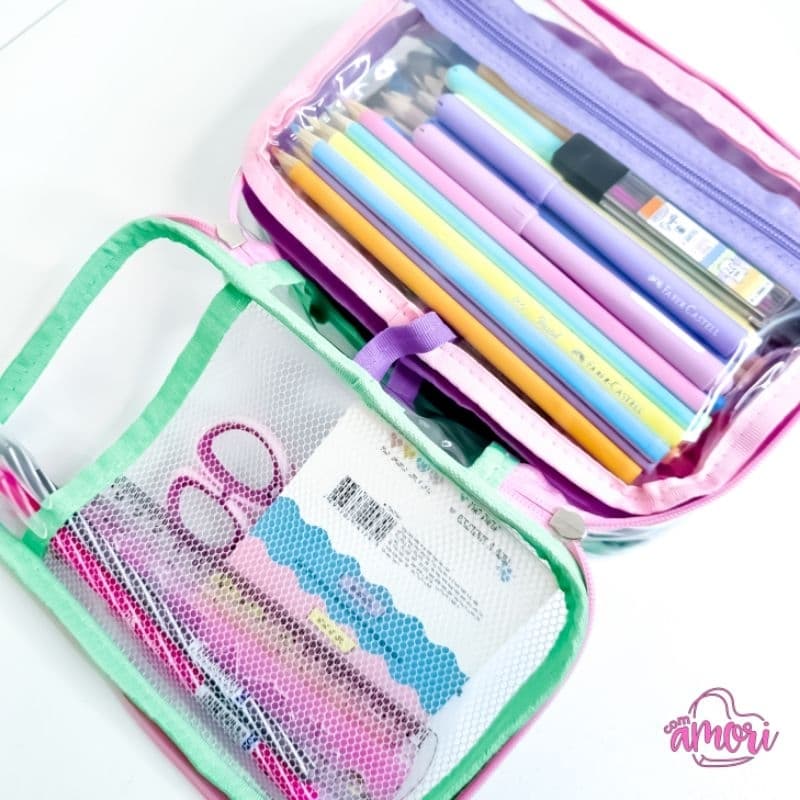 Estojo Box Transparente Com Compartimentos Internos para Lápis Canetas Papelaria