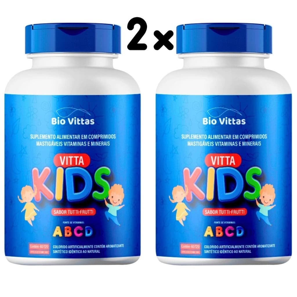 kit 120 Vitamina Infantil Mastigável Sabor Tutti-Frutti 2 frascos 60 Comprimidos - BioVittas
