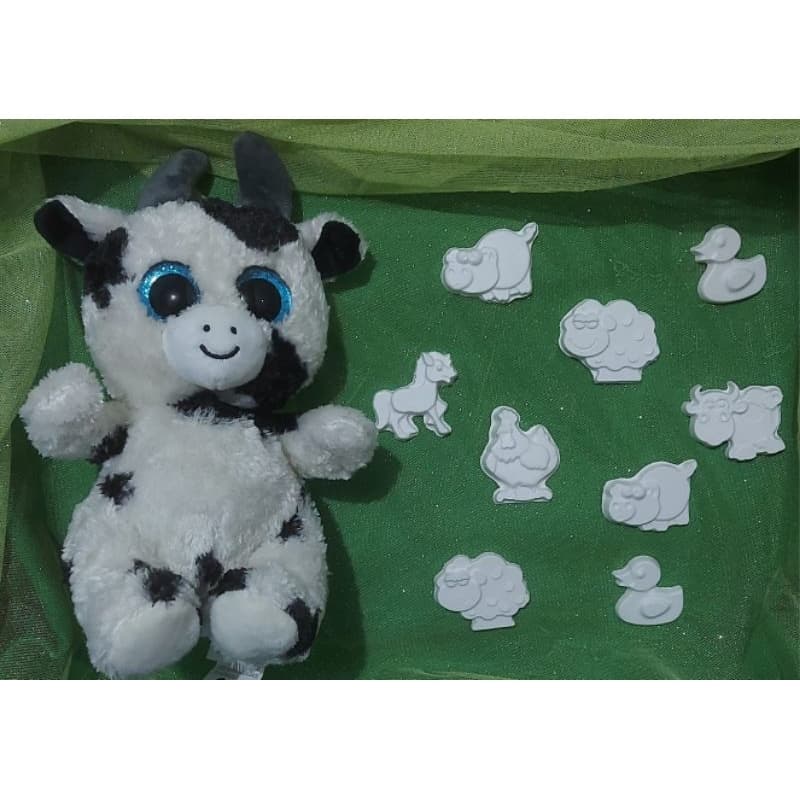Kit com 50 Peças de Gesso Cru TEMA ANIMAIS DA FAZENDA sortidos para Recreação Infantil, Ideal para oficinas de artesana