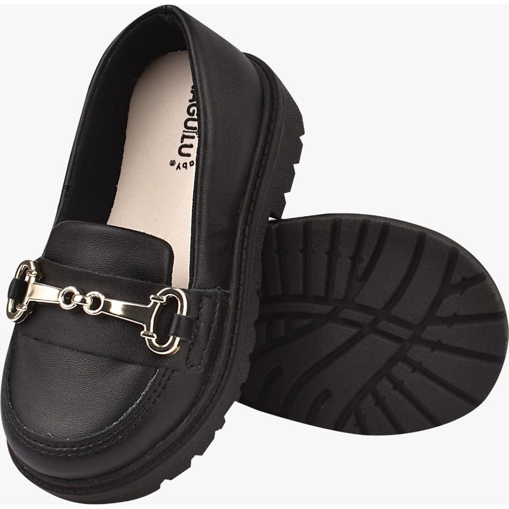 Mocassim Menina Modelo Oxford Off White e Preto Lindo Confortável