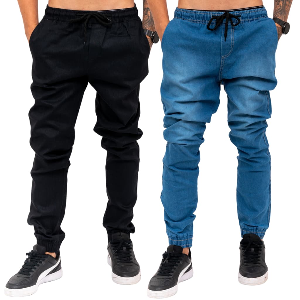 Kit 2 Calças Jeans Camuflada Masculina Jogger C/ Punho Lycra