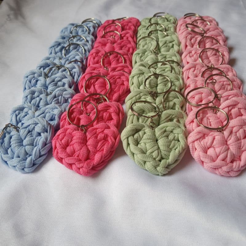 Kit de Chaveiro de Coração de Crochê - Feito de Fio de Malha