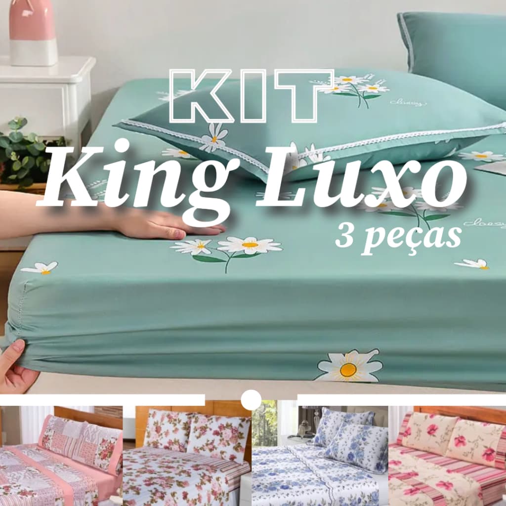 Kit Jogo de Lençol King 3 Peças 1,93m x 2,03m x 30cm de Altura Estampas Sortidas