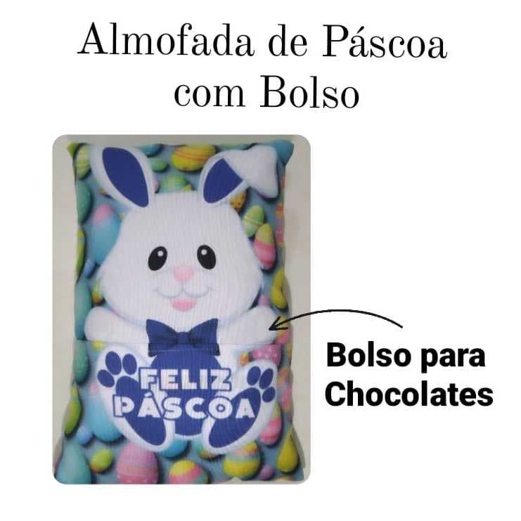 Almofada de Páscoa personalizada (com bolso porta chocolate) 🐰🍫 Lançamentos 2026