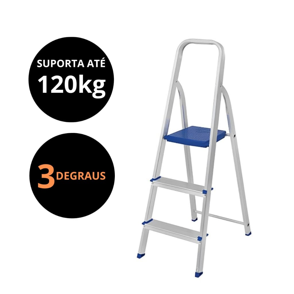 Escada 3 degraus alumínio doméstica leve e durável - MOR