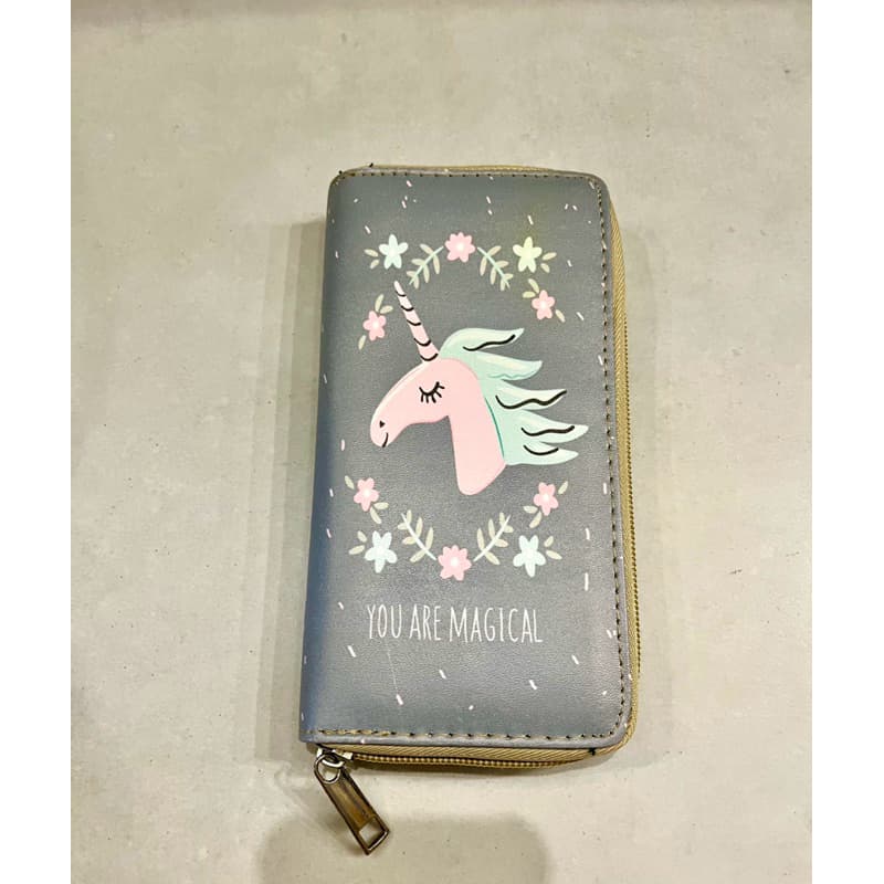 Carteira Porta Celular Cinza de Unicórnio