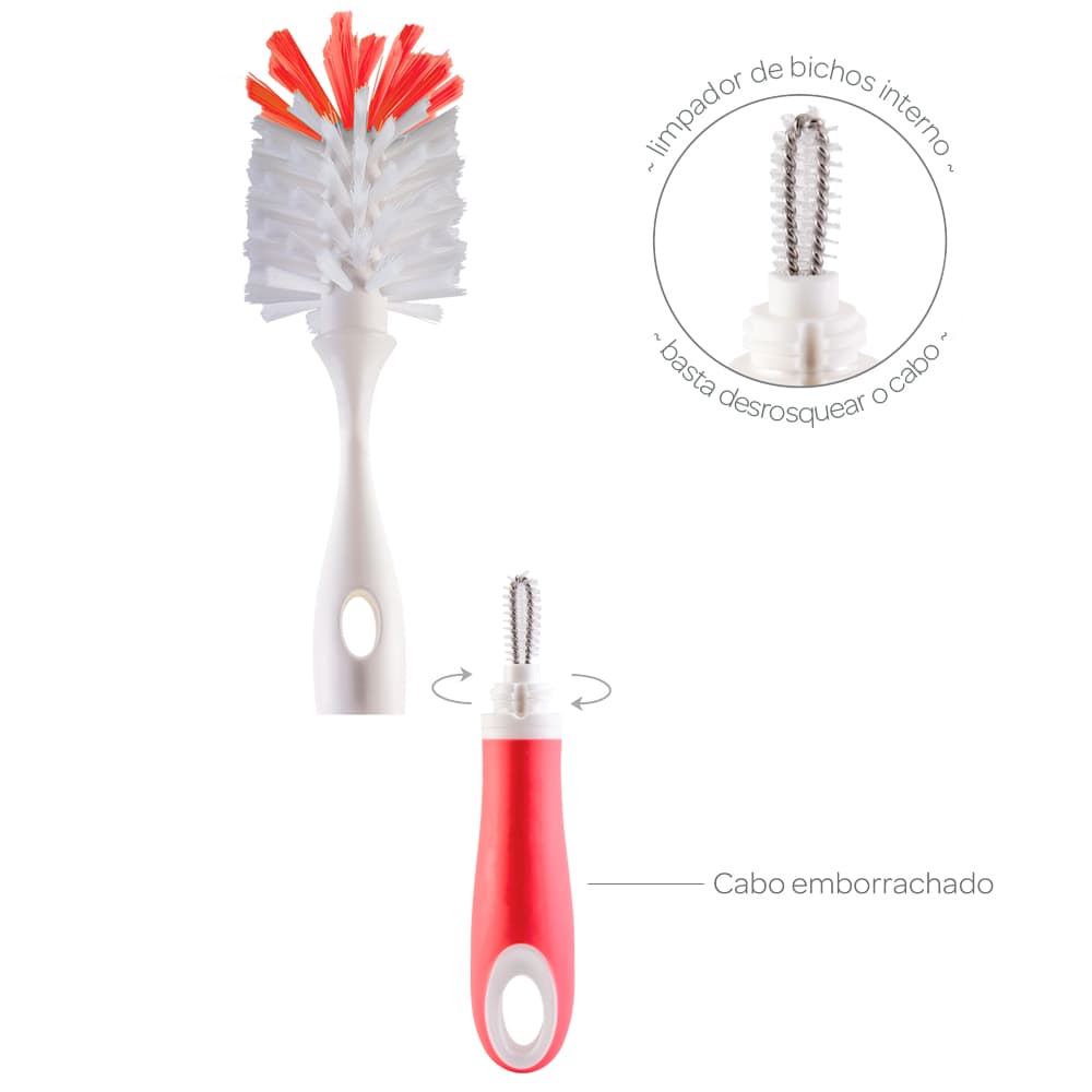 Escova Para Lavar Mamadeira E Bico 2 Em 1 Buba Rosa