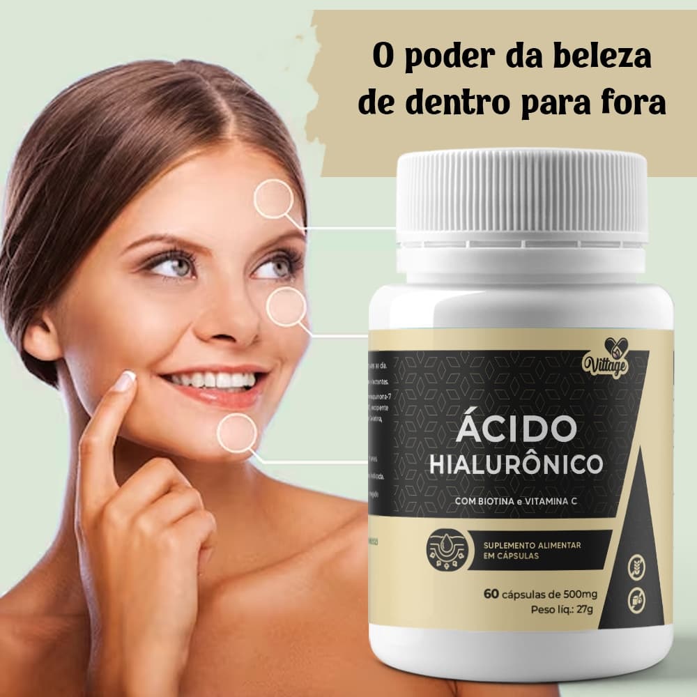 Ácido Hialurônico VITTAGE com Biotina  e vitamina C Anti-idade 60 cápsulas