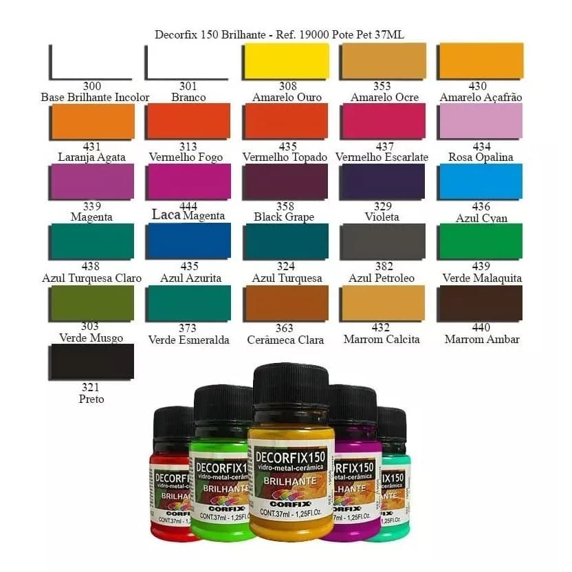 Tinta Vidro 150 Brilhante para Vidro Metal Ceramica Porcelana Decorfix - Cores